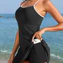 American Trends One Piece Swim Dress for Women Swimsuits Tummy Control Modest Bathing Suits Ribbed Swim Skirt (Black, XL)