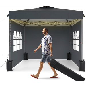 SANNWSG Pop Up Canopy with Sidewalls, Easy Up Canopy Tent, Heavy Duty Tents for Parties, One Person Set Up Event Tent, Grey