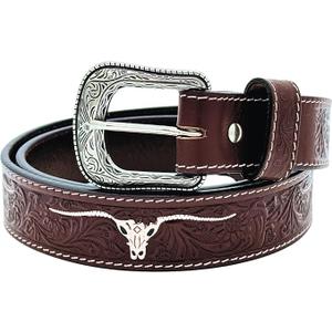 Western Leather Belt Tooled with Engraved Buckle – Cowboy & Cowgirl Rodeo Style