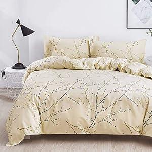 OAITE King Duvet Cover Set 3pcs 100% Cotton Blue Grey Flower