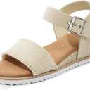 Dodow Womens Espadrilles Wedge Sandals Closed Toe Mid Heel Ankle Strap Dress Sandals (10, Apricot)