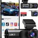 Dash Cam Front and Rear, 2.5K+1080P+1080P 3 Channel Dash Cam with 32GB Card, Wi-Fi Dash Camera for Cars, G-Sensor, Night Vision, 24H Parking, Loop Recording Dashcam, 1.97IPS, Support 256GB (Black)