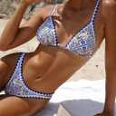 BIKINX Womens Swimsuits Sexy Thong Micro Bikini Ditsy Floral Two Piece Sets Bathing Suit Color Block Bandeau Swim Top (L)