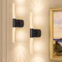 Battery Operated Wall Sconce Set of 2 Black Rechargeable Crystal Sconce Wall Decor Set of 2 with 12000mAh 16" CCT Dimmable 350 Rotate Remote Wireless Wall Light for Bedroom Living Room