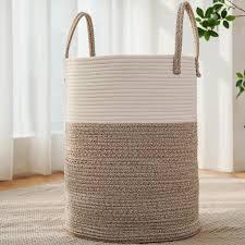 Large Woven Laundry Basket Hamper,60L Cotton Rope Storage Bin for Blankets,Toys and Clothes,Decorative Tall Nursery Hamper for Living Room,Baby Nursery,Bathroom and Bedroom,Brown