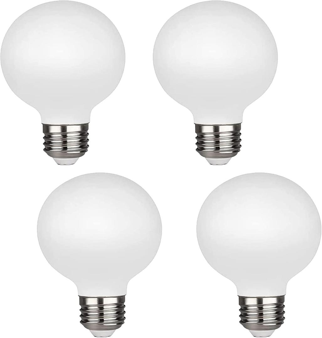 Lxcom Lighting 4 Pack G25 LED Globe Bulb 5W LED Frosted Glass Vanity Bulbs 50W Equivalent Warm White 3000K Vanity LED G80 Round Light Bulb E26 Base for Bathroom Dressing Room Makeup Mirror Home Lights