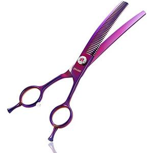 LYNHUAND 7" Professional Curved Thinning Scissors for Dog Grooming Sharp Blades Blending Shears Dog Grooming Scissors Japan 440C Stainless Steel Smooth Motion & Fine Cutting(Multicolored)