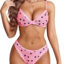 Avidlove Wireless Lace Lingerie Set Floral Print Bra and Panty Sets Cute Naughty Outfits (Large, Heart Kt188)