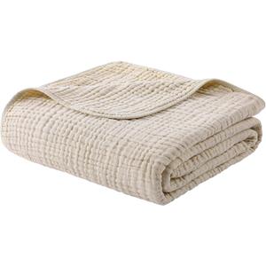 Yoofoss Muslin Blanket 100% Organic Cotton Throw Large 50" x 60" for Bed Couch Summer Gauze Blanket for Adults Lightweight and Breathable Apricot White