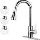Oersitor Kitchen Faucet with Pull Down Sprayer，Stainless Steel Single Handle Kitchen Faucet，1/3 Hole, Deck Plate Included，Suitable for farmhouses, Campers, Laundry Rooms, RVs, and Bars (Chrome)