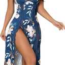 Rigeri Womens Lingerie Silk Nightgowns for Women Long Babydoll Chemise High Split Night Gowns Sexy Sleepwear  (Blue, L)