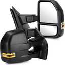 Youxmoto Towing Mirrors fit for Ford F150 2015 2016 2017 2018 2019 2020 Pickup Truck Mirrors, Heated, Turn Signal Light, Manual Folding & Extending; Left+ Right Side Mirrors; Fits 8 Pin Plug; Black