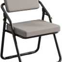 Portable Mesh Foldable Chair, Ergonomic Folding Dining Chairs, Comfortable Breathable Folding Chairs with Cushion, for Office, Meeting, Kitchen, Dinning(Gray)