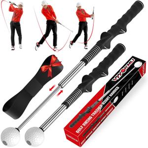 Tempo Stick Golf for Right Hand, Retractable Golf Swing Training Aid with Arm Band, Telescopic Club Indoor & Outdoor Practice Warm-Up Golf Swing Trainer for Golfer Beginner Men Woman Golf Gift