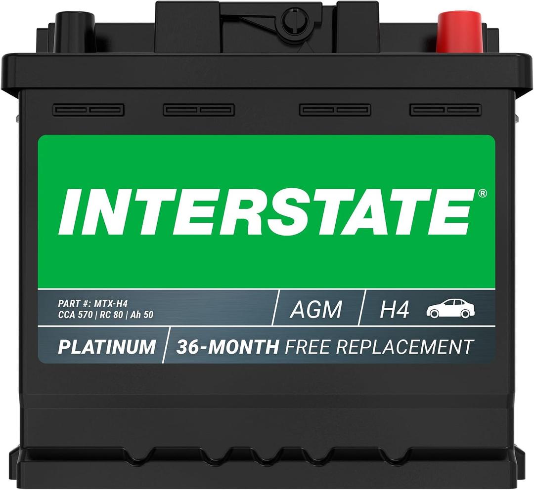 Interstate Batteries Car Battery 12V 50Ah 570CCA Group H4 AGM, Group Size H4