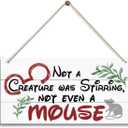 Christmas Door Sign Decor, Not a Creature was Stirring, not Even a Mouse, Winter Seasonal Christmas Wall Art Hanging Wooden Sign Merry Xmas Holiday Decorations for Home Outside Indoor