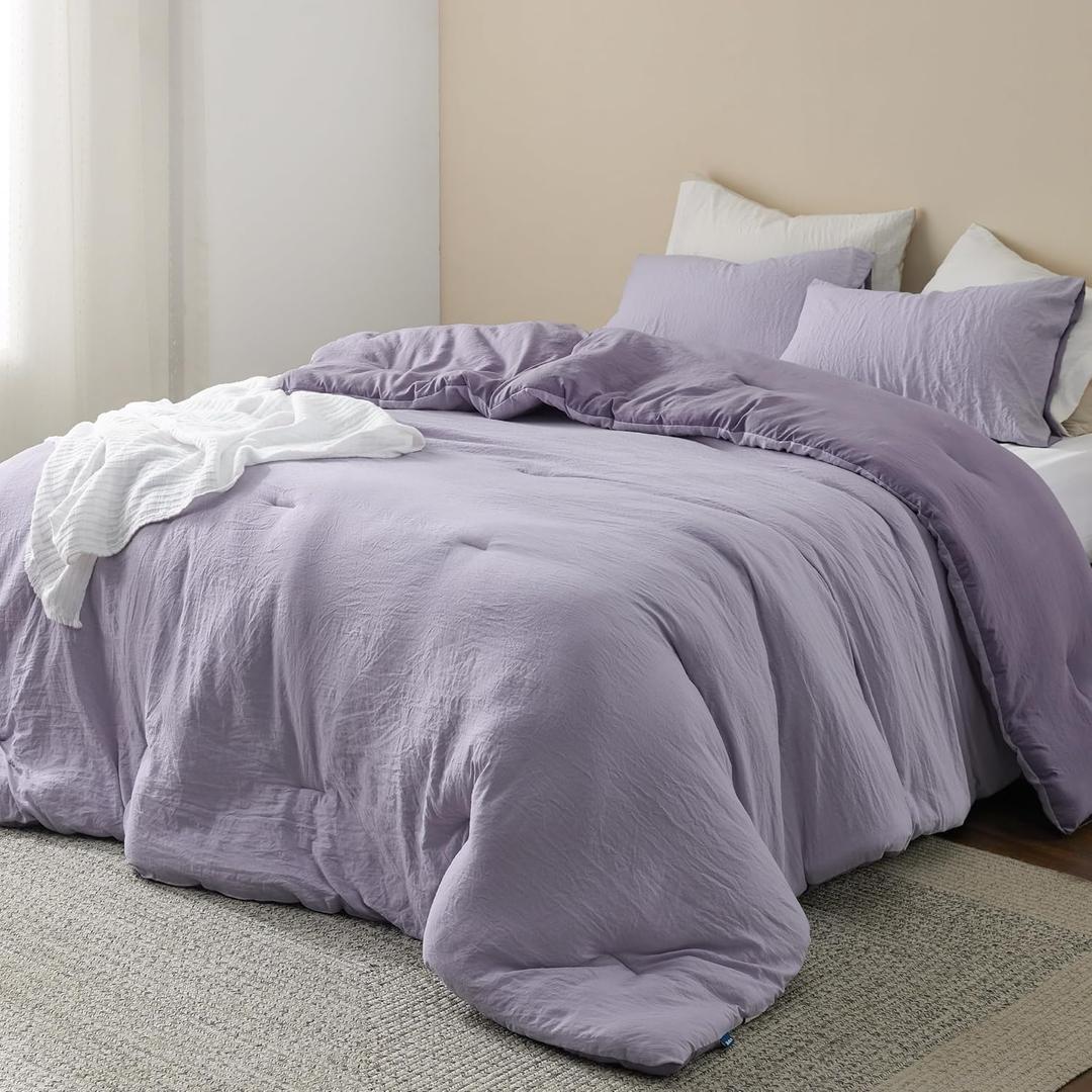 Bedsure King Size Comforter Set, Reversible Purple Soft Prewashed Bedding for All Seasons, 3 Pieces Warm Down Alternative Bed Set, 1 Lightweight Comforter (104"x90") and 2 Pillowcases (20"x36")