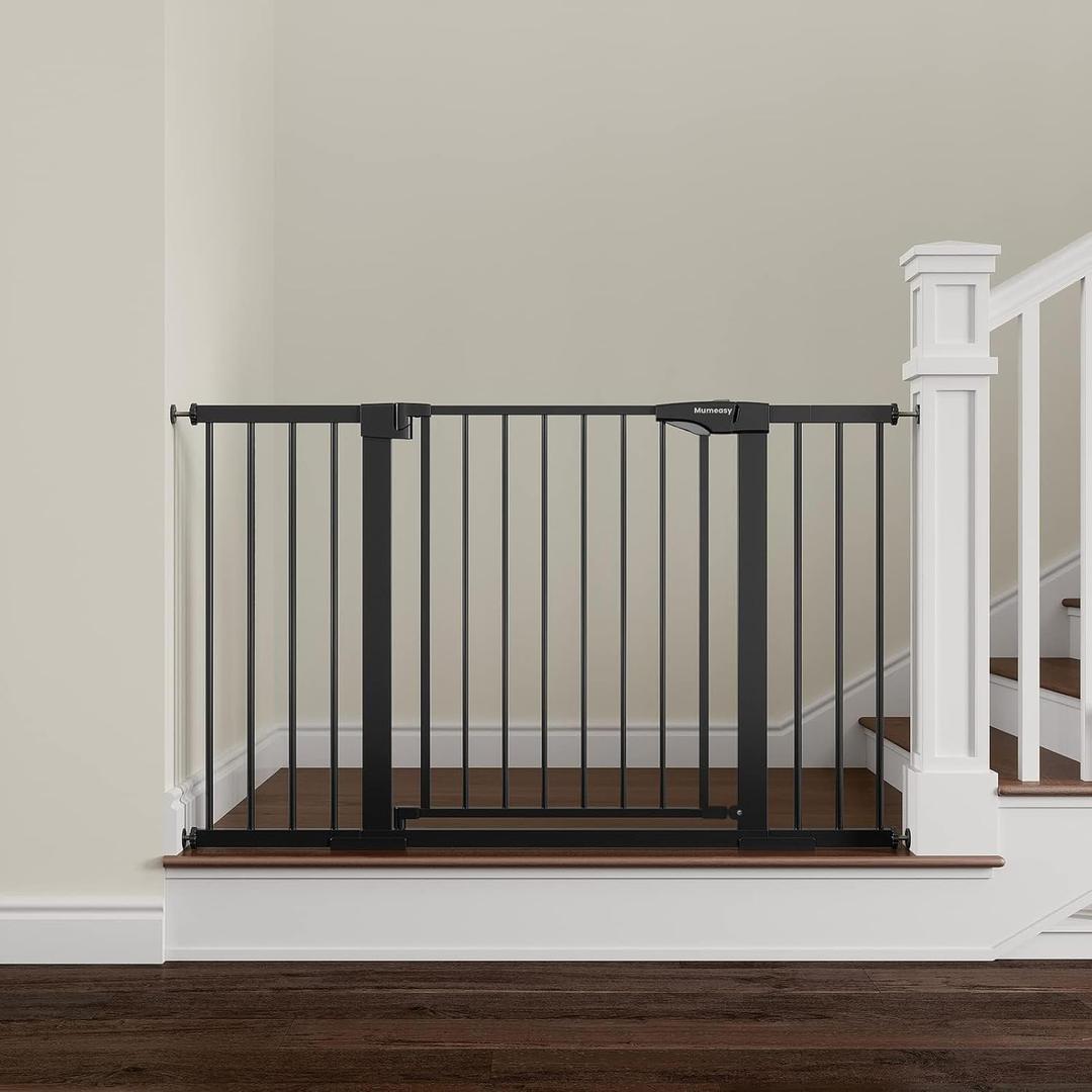 Mumeasy Baby Gate Extra Wide, 29.5-51'' Pressure Mounted Dog Gate with Walk Thru Door, Auto Close Pet Gate for House, Stairs, Doorways, Black, 29.7-51"W x 30"H