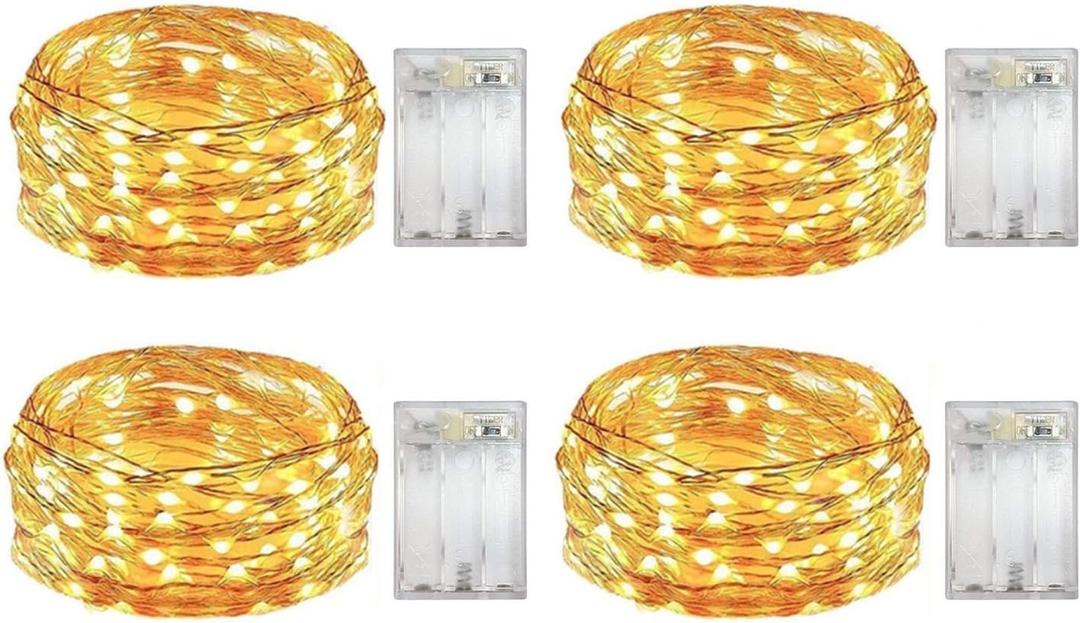 4 Pack Battery Operated Dewdrop Led Lights,Indoor Mini Fairy Lights With Timer Function,For Wedding Home Parties Christmas Holiday Decoration,6 Hours on/18 Hours Off ,30 Count LEDs,10 Feet(Warm white)