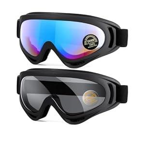 ActHose Ski Goggles, Snow Goggles Snowboard Goggles for Men Women Kids，UV Protection, Skiing accessories, 2 Pack (Black frame multicolored+Black frame gray sheet)