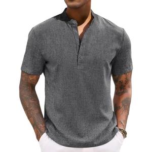 COOFANDY Men's Casual Summer Beach Henley Shirt Band Collar Lightweight Hippie Tee Shirts, S