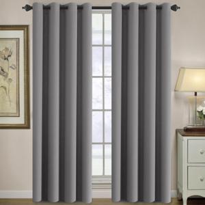 Blackout Grey Curtain for Living Room Thermal Curtain 96 Inches Long Energy Saving Blackout Curtain for Bedroom, Light Blocking Rich Curtain Draperies Grommet Top Sliding Door Curtain (1 Panel, Gray)
