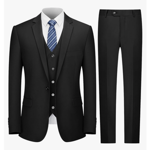 Cooper & Nelson Men's Suit Slim Fit, 3 Piece Suits for Men, One Button Solid Jacket Vest Pants with Tie, Tuxedo Set Size  40R/M