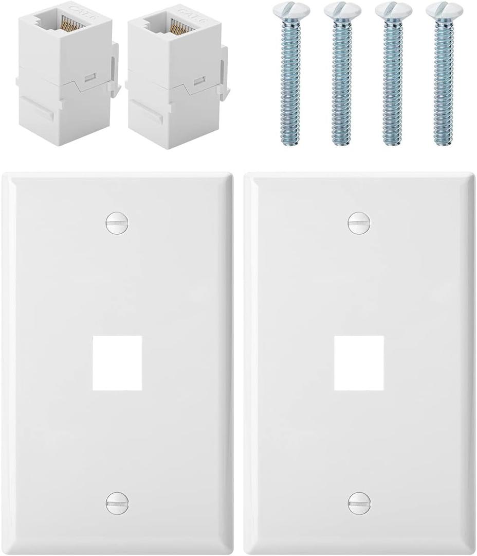 Bates- 1 Port Ethernet Wall Plate, 2 Pack with 2 Pcs of Cat6 Keystone Jack, Ethernet Wall Outlet, RJ45 Wall Plate, Ethernet Wall Jack, Cat 6 Wall Plate and Jack, Ethernet Outlet, Cat6 Wall Plate