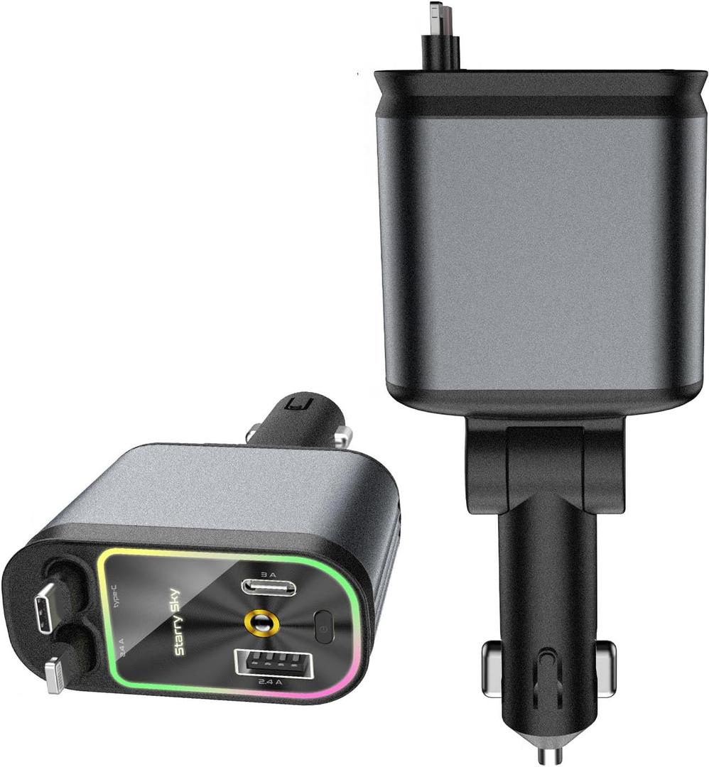 Car Charger Comes with Dual line Expandable Support for Fast Charging of 5 Devices Including iPhone 13/14/15/16, Type-C, and Android simultaneously