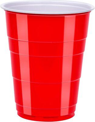 Amazon Basics Disposable Plastic Party Cups, Red, 18oz, 200 Count, Large Pack