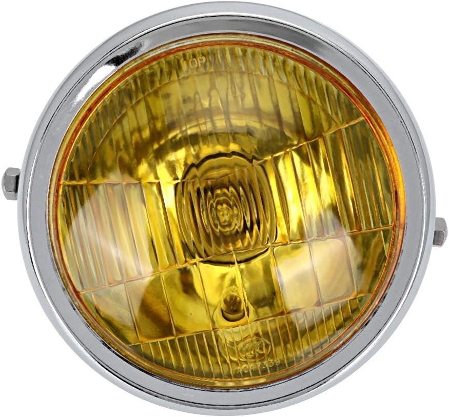 Retro Motorcycle Front Headlight Round Modified Yellow Lens Fit for CG125 GN125 Alloy Cover Enhanced Visibility Design