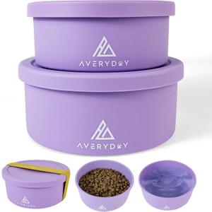 30 Oz Travel Dog Bowls with Lids, 2-in-1 Portable Pet Bowls for Food and Water, Leakproof Travel Dog Food & Water Bowl for Outdoor, Camping, Travel Dog Feeding Bowl, Daycare Pet Bowls (Purple)
