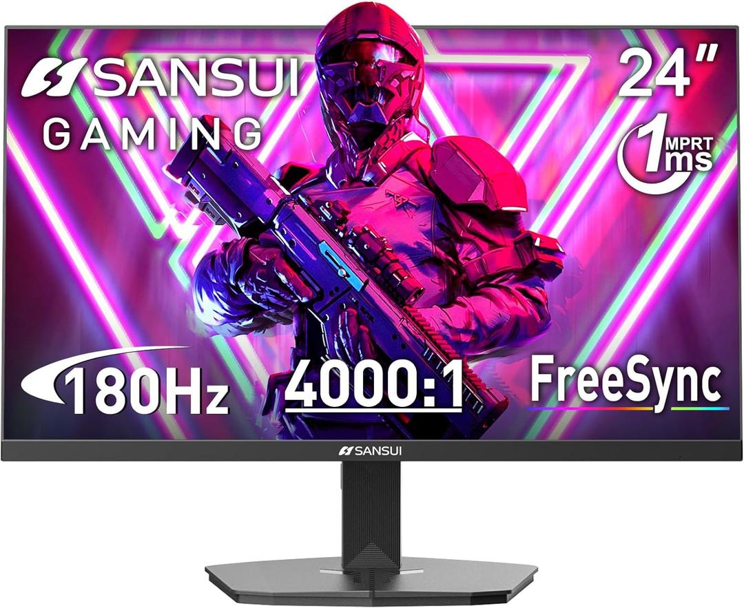 SANSUI 24 Inch Gaming Monitor 180Hz 1Ms FreeSync HDR 110% sRGB FHD 1080P Computer Monitor HDMI DP Ports Eye Care Frameless VESA Mount Cable Management(ES-G24F4L HDMI Cable Included) (24 inch FHD/180Hz/Gaming)