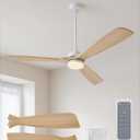VONLUCE Wood Ceiling Fan with Lights, 60 Inch Ceiling Fan and Remote, 6 Speed Reversible Noiseless DC Motor, 3CCT, Solid Wood Outdoor Ceiling Fan for Patios Farmhouse, White