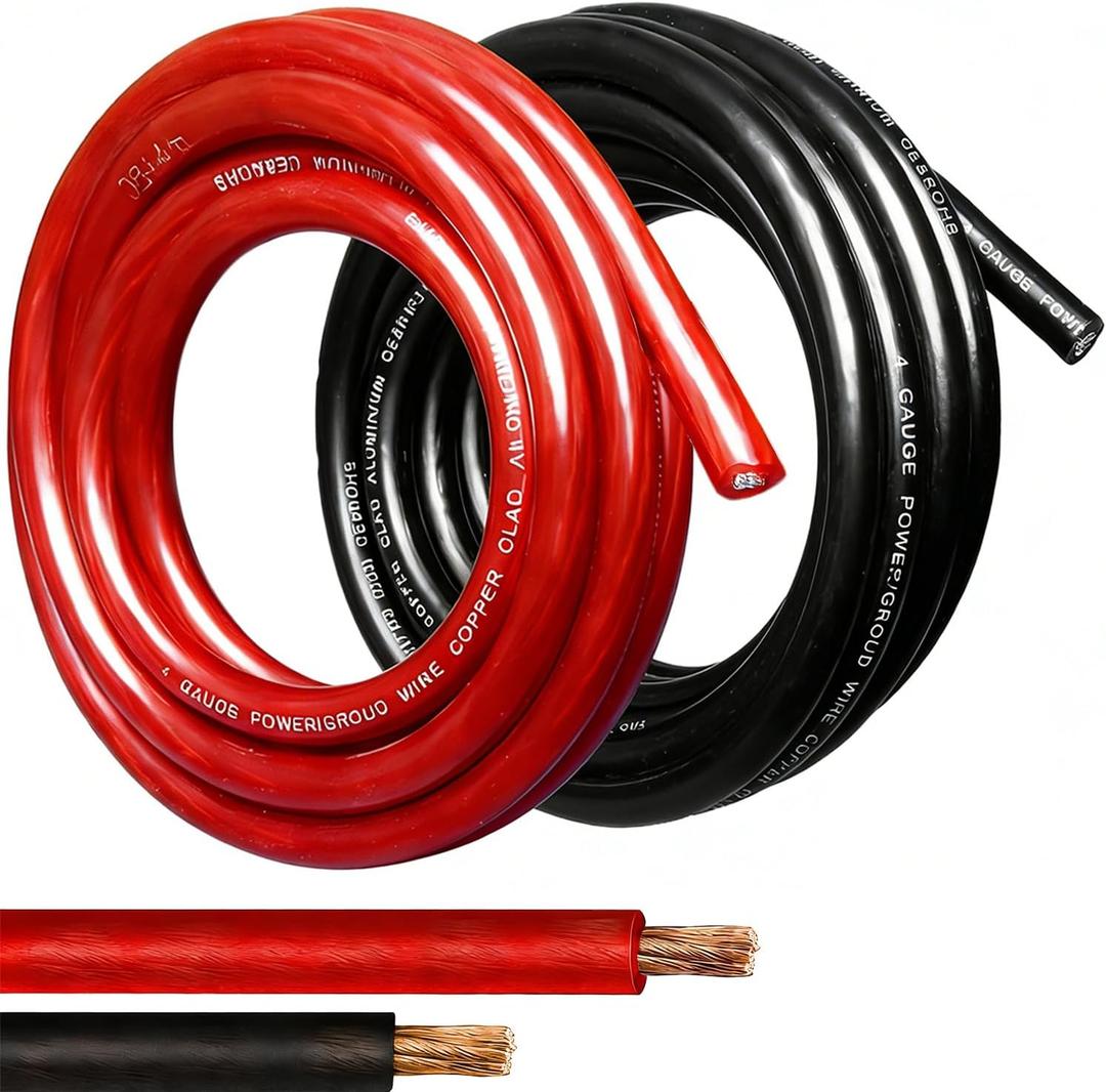 DLronwey 4 Gauge Wire,(10ft Each - Red/Black) 4 AWG Battery Cable, Copper Clad Aluminum CCA Welding Cable for Car Audio,Battery Systems,RVs,Solar Systems,Amp Wiring Kit