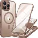 BERFY for iPhone 16 Pro Max Case for Women Girls, [Compatible with MagSafe][Built-in Glass Screen Protector and Camera Protection] Cute Wave Clear Full Body Phone Case for iPhone 16 Pro Max 6.9",Brown