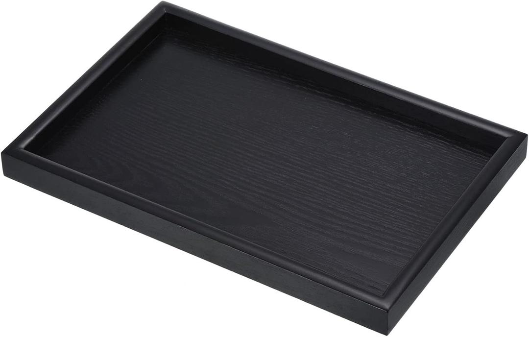 PATIKIL Wood Serving Tray 12x8 Inch Outer Base, Rectangular Decorative Platter for Home Decor Kitchen Table Candle Holder, Black (11.8" x 7.9" x 0.9")