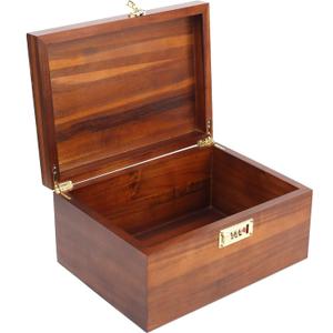 Large Wooden Storage Box with Combination Lock, 12.5 IN Acacia Wood Keepsake Box with Lid for Storage Trinkets, Jewelry, Card, Photo, Wooden Lock Decortive Case for Home -WB005-X Large