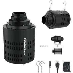 RDJ Bouns Inline Fan with Carbon Filter Kit, Compatible with 4"/5"/6" Ducts,10 Speed ​​Control Recyclable Carbon Filtration, Quiet, Grow Tent, Hydroponics, Indoor Gardening, Pet Room