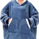 Kipswiza Oversized Wearable Blanket Hoodie, Cozy Sherpa Hooded Blankets Sweatshirt for Women Men Mom Daughter with Big Pockets as Gifts - Denim Blue (Adult/Regular)
