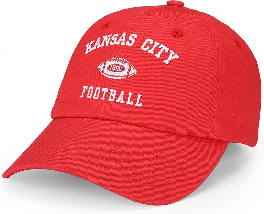 Football Fan Hat,Embroidered Adjustable Football Cap for Men, Women,Cotton Trucker Cap,Game Day Gift (Red, L)