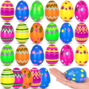 24 Pack Plastic Printed Easter Eggs, 3.15'' Tall Fillable Empty Eggs Bulks for Easter Eggs Hunt, Easter Basket Stuffers Fillers, Classroom Prize Supplies, Filling Treats and Party Favors