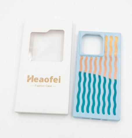 Heaofei Rectangle Case for iPhone 16 Pro Case for Women Girls Boys, with Iridescent Wave Pattern and Cute Candy Color Design, Kawaii Aesthetic Girly Protective Phone Cover, Light Blue