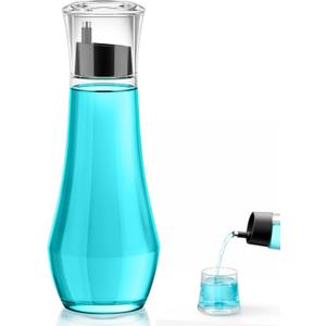 VITVITI Glass Mouthwash Dispenser for Bathroom, 8.8OZ Mouth Wash Container Bottle with Lid Cup, Small Clear Refillable Mouthwash Dispenser Decanter for Countertop, Black