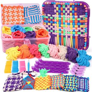 Weaving Loom Kit Toys Crafts - Arts and Crafts for Kids and Adults - Great Birthday Gifts for Girls Ages 6 7 8-12 13 Years Old - Sturdy Frame Potholder Loom Making Kits Portable Box and Craft Loops