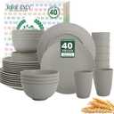 Homienly 40-Piece Wheat Straw Dinnerware Sets, Non Breakable Dinnerware, Cups, Plates and Bowls Sets for 8 - Microwave Dishwasher Freezer Safe, Grey