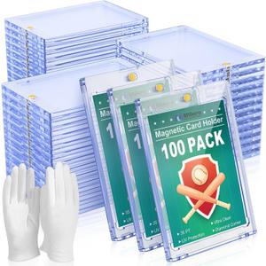 100 ct Magnetic Card Holder for Trading Cards, 35pt Ultra Clear Baseball Card Protectors, Hard Plastic Protectors for Sports and Game Cards
