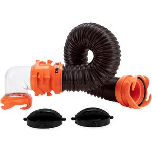 Camco RhinoFLEX Tote Tank 3-Ft RV Sewer Hose Kit - Features Clear Low-Profile 90-Degree Elbow & Steel Wire Reinforced Polyolefin Construction - Includes 4 Bayonet Prongs on Each End (39768)
