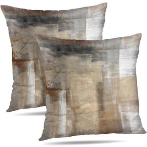 Beige and Grey 26X26 Pillow Covers Brown Abstract Art Painting Aesthetic Square Accent Decorative Throw Pillow Covers, Soft Throw Pillows for Couch Sofa Bedroom Set of 2