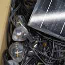 Stright Solar Powered String Light 100FT with Remote Control 8 Light Modes, Weatherproof Shatterproof ST38 LED Bulb 30 Sockets for Backyard Porch Cafe, Large Solar Panel